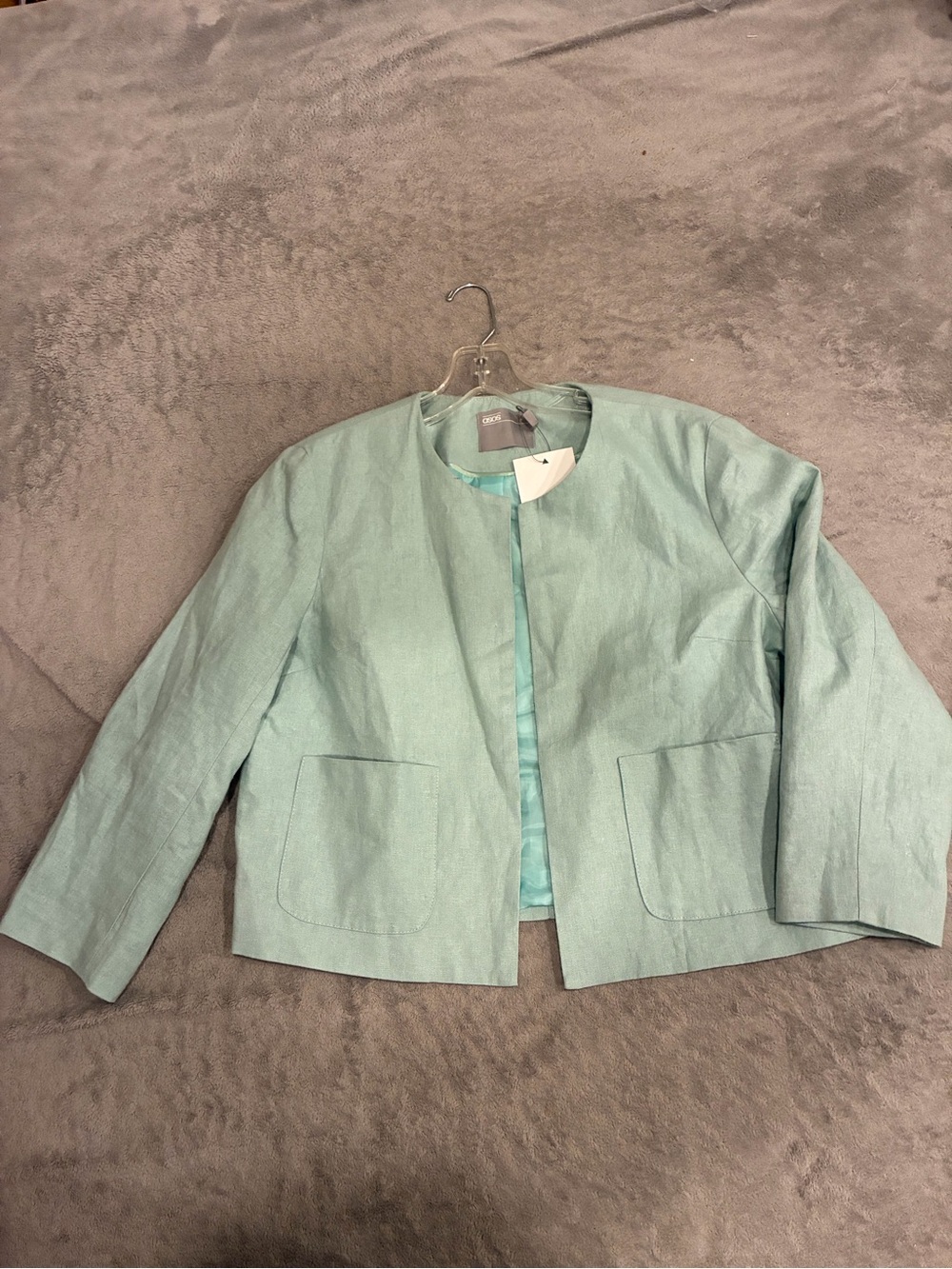 Light Aqua linen blendWomens Cropped Open-Front Jacket